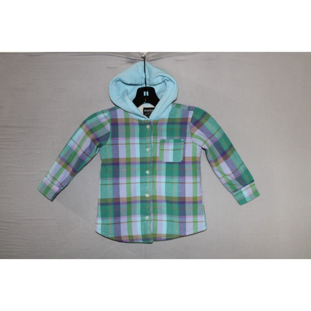 Buffalo David Bitton Jacket Boys 3T Green Plaid Hoodie Lined Jacket Casual